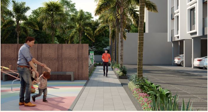 Landscaped walkway at Aryan's Life One