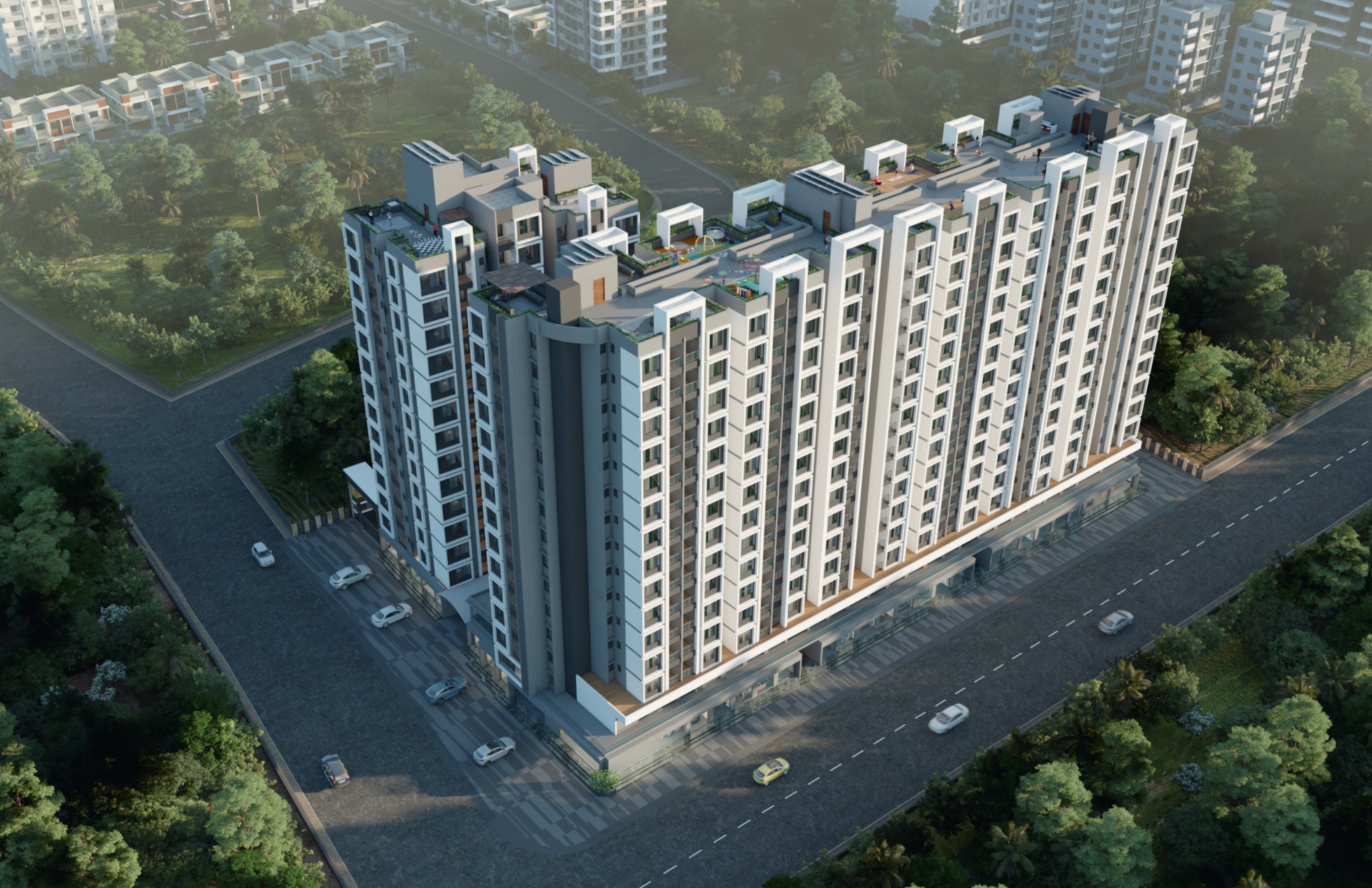 Aerial view of Aryan's Life One tower, Shree Aryan Builders' current project at Ambad, Nashik
